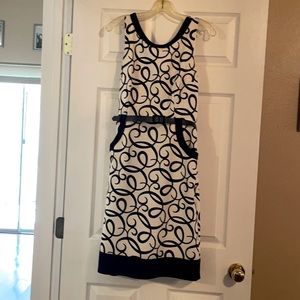 White & Black sleeveless dress, size 10, includes belt